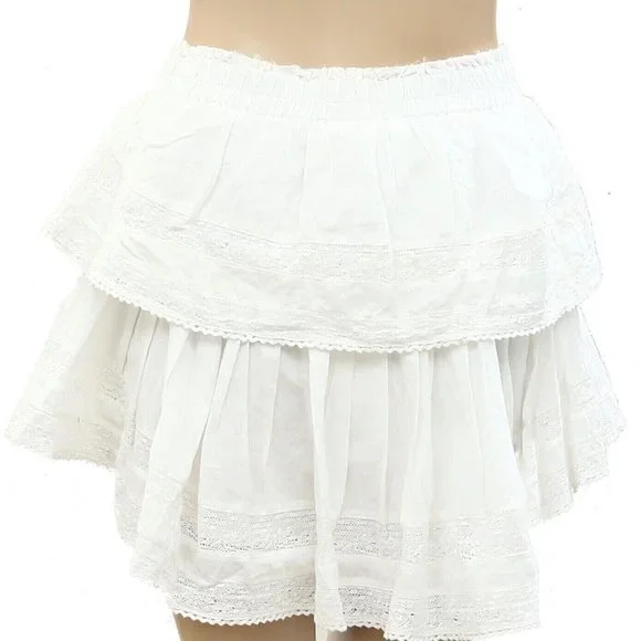 Loveshackfancy Ruffle Mini Skirt Lace Antique White Cotton Tiered Beach M - Picture 7 of 7